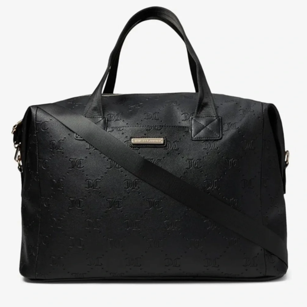 Juicy Couture Black Embossed Bag NEW Bestseller Word Play Overnighter travel bag